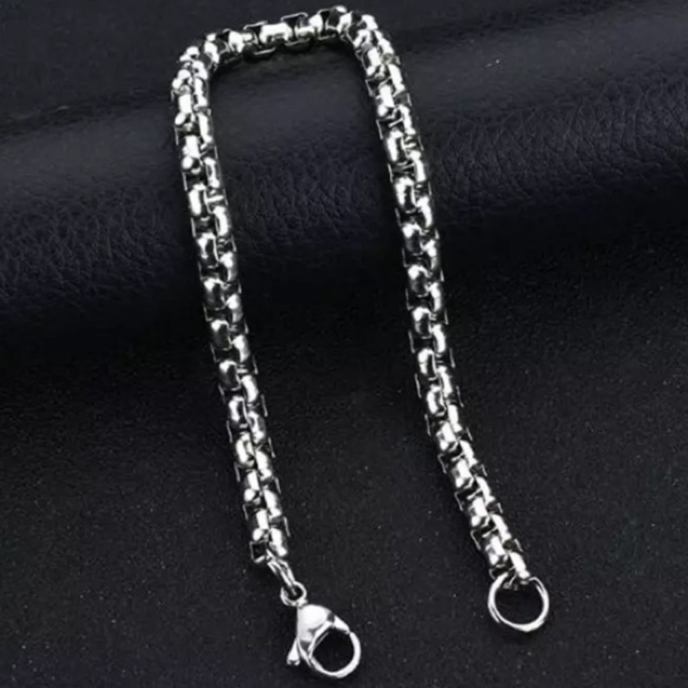 Men’s 316 Silver stainless steel box chain bracelet - Picture 3 of 4